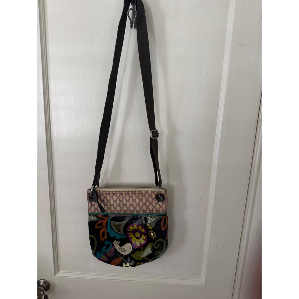 Fossil Key-Per Crossbody Bag Floral Bird Print Coated Canvas Small Messenger